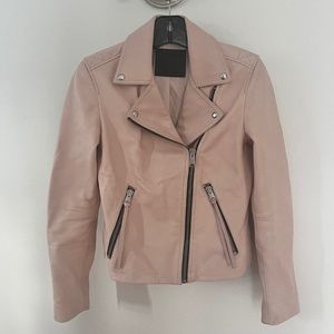 Pale Pink ALLSAINTS Dalby Lamb Leather Moto Rocker Biker Jacket sz 6